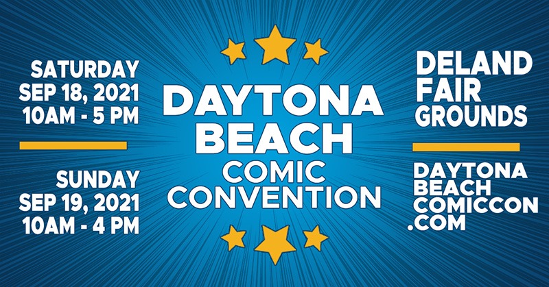 Daytona Beach comic convention logo and dates