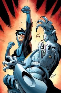 Invincible delivers a crushing uppercut to a villain.