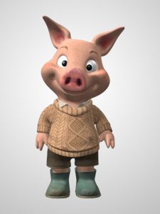 Piggly Winks is a claymation figure who is doing a standing pose.