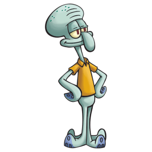 Squidward Tentaces is standing and posting with a dumb smile on his face.