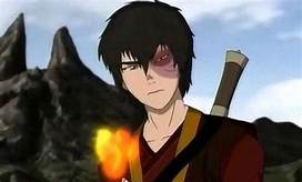 Prince Zuko glares ahead as fire from his bending is in the background