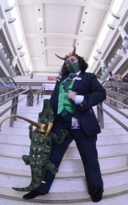 A cosplayer at Megacon Orlando 2021 portrays Loki