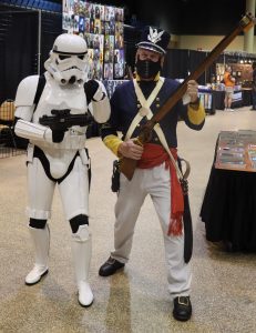 Cosplayers include a civil war soldier and a stormtrooper